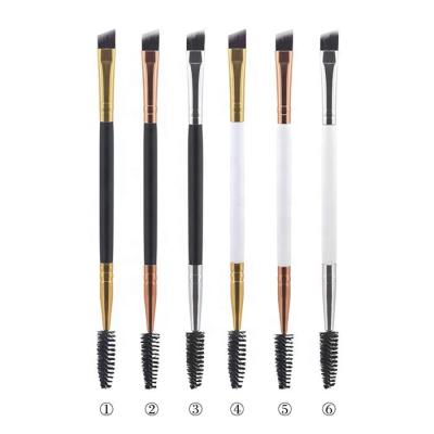 China Custom Logo Angle Brush Eyebrow Flat Brush Mascara Spoolie Brush High Quality Dual Brush Fine Makeup Flat Brush for sale