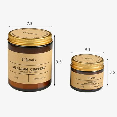 China Private Label Birthdays Luxury Custom Scented Soy Wax Glass Jar Candles With Lids, Amber Candle Jars for sale