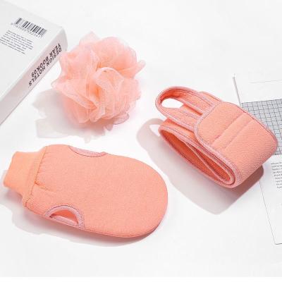 China Other Professional 3pcs Bath Exfoliating Back Belt Body Shower Bath Long Scrub Belt and Sponge Ball Set for sale