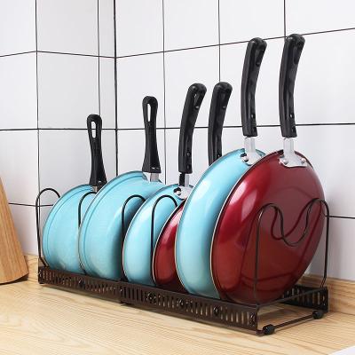 China Multi-layer Adjustable Stored Kitchen Pot Shelf Wrought Iron Pot Cover Multifunctional Telescopic Storage Rack Rack for sale