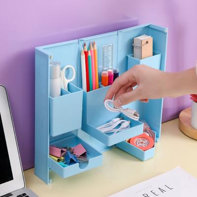 China Large Capacity Magnetic Opening And Closing Plastic Pen Storage H Folding Boxes Vertical Box Viable Office Stationery Pencil Case for sale