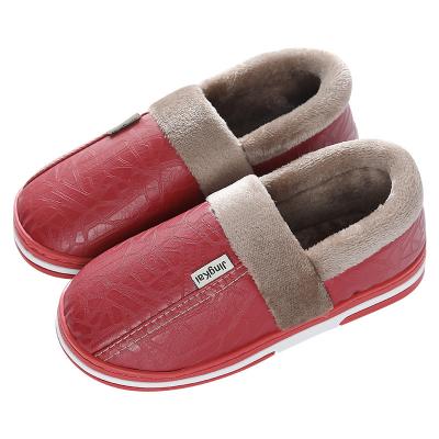 China Winter Trend Fashion Trend Plush Cotton Warm Leather Waterproof Slippers Custom Indoor PU Slippers Indoor Bedroom for sale