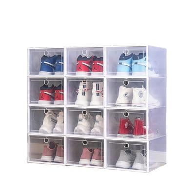 China Wholesale Luxury Stackable Plastic Custom Logo Shoe Display Transparent Organizers Viable Drop Front Clear Shoe Storage Box for sale