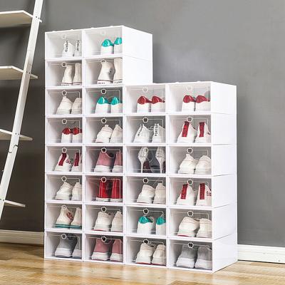 China Viable Multi Color Side Opening Plastic Stackable Foldable Shoe Storage Box Custom Shoe Box For Living Room Shoebox Organizer for sale