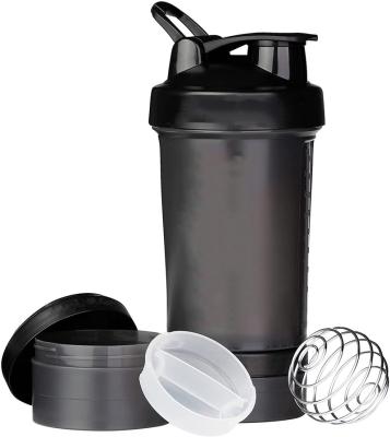 China Sports/Outdoor/Travel Sports Fitness Water Bottle With Cup Black Portable Shaker Bottle With Blender Ball for sale