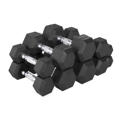 China NON SLIP-HANDLE Rubber Coated Virgin Hex Dumbbell With Contoured Chrome Grip for sale