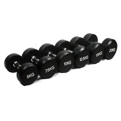 China Gym Rubber Covered Exercise Dumbbell Free Weight Fitness Accessories Round Rubber Coated Dumbbells for sale