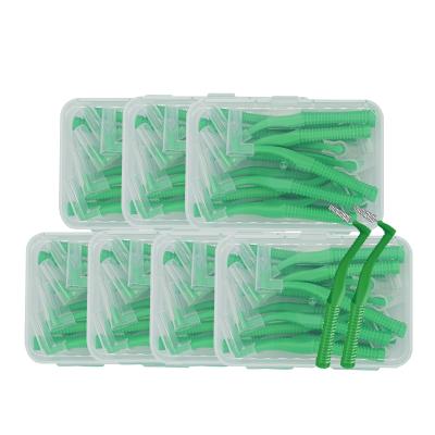 China Green Interdental Floss Factory Adult Child Braces OEM Oral Cleaning Biodegradable Inerdental Bacteria Anti Brushes Inter Dental Brush 140pcs 0.8mm for sale