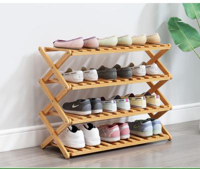 China Features Space Saving Folding 4 Row Single Adjustable Bamboo Multi-Tier Shoe Racks (Height) Standing Shoe Shelves Racks for sale