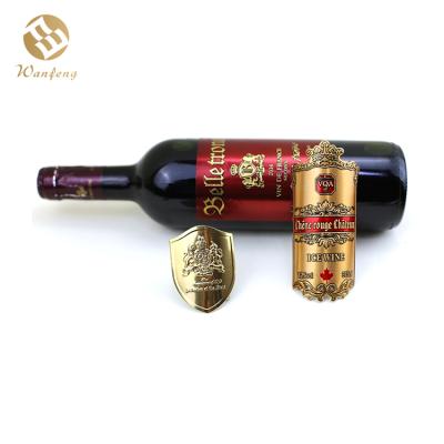 China Self Adhesive Waterproof 3D High Quality Custom Embossed Metal Wine Label Sticker for sale