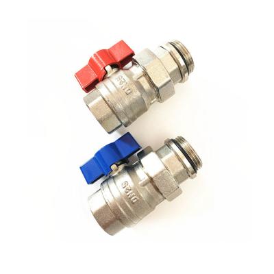 China General DN25 blue and red handle butterfly ball valve brass connector for floor heating brass tubing for sale