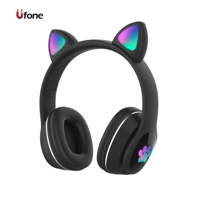 China Cute TWS (True Wireless Stereo) Ufone LED Colorful Lights Headphones Noise Cancel Headsets Cat Ear Headphones For Girls Children for sale