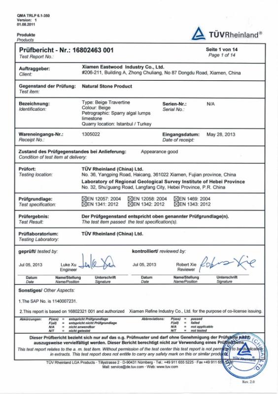 TUV mark - Xiamen Eastwood Stone Co., Ltd.