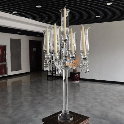 China New Design 5 A.M. Modern Tall Crystal Candelabra Glass Candelabra For Wedding for sale