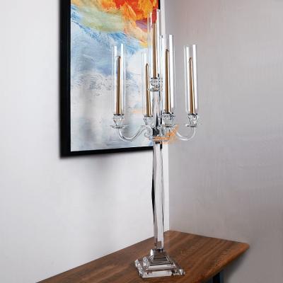 China Modern good quality cheap 5am glass candle holders cheap clear candelabra on sale for sale