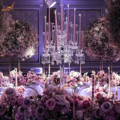 China Elegant Tall Crystal Glass Candelabra Wedding Reception 9am Decoration Table High Quality Elegant Candle Holders Wedding Centerpieces for sale