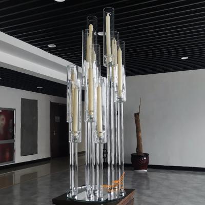 China Modern Cheap Factory Price 10 Arm Tall Glass Wedding 100 cm Round Candelabra Cluster Crystal Centerpiece for sale