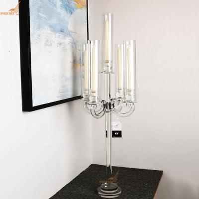 China 5AM Height Weddings Base 95cm Long Rod Popular Wedding Clear Round Table Crystal Candelabra Centerpieces for sale