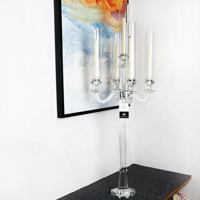 China Home Sale Tall Clear Crystal Candelabra Centerpieces/Wedding Decoration 5am Hot Elegant Votive Long_stem For Weddings for sale