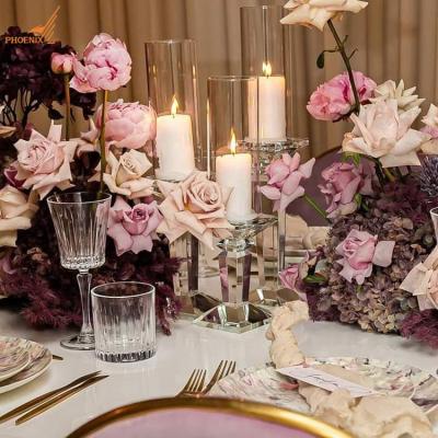 China Clear Modern Home Centerpieces Cheap Crystal Wedding Table Stand Candlestick Pillar Square Base Decoration Candle Holders Set of 3 for sale