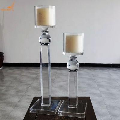 China Wedding wedding props decoration set tealight tube clear single crystal pillar candle holders for sale for sale