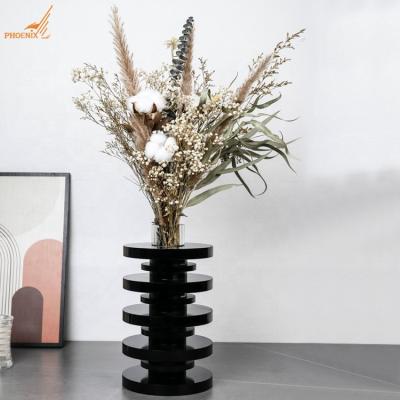 China New modern classic/postmodern wholesale Chinese crystal vase flower ware floral black crystal decorative vase and glass decoration for sale