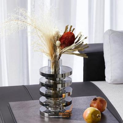 China Modern Europe Table Centerpieces Wedding European Gray Glass Flower Arrangements Decorated Crystal Tall Vase for sale