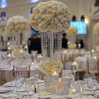 China Clear Crystal Glass Wedding Table Tops Decorations Round Shape Flower Arrange Centerpieces Glass Hanging Crystals Flower Stands Wholesale for sale