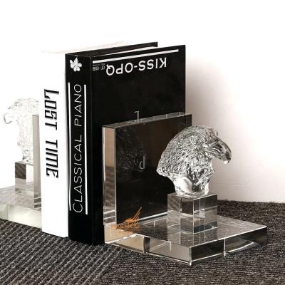 China Europe Office Decorations L Shaped Custom Engrave K9 Cheap Clear Crystal Glass Eagle Head Bookend For Souvenirs Gifts Wholesale for sale