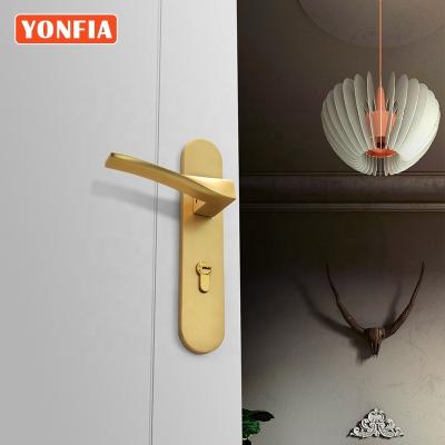 China Handle On The Plate YONFIA 804109 Hotel Gold Door Lever Mortise Luxury Brushed Interior Door Handle Zinc Alloy Lock On The Plate For Wooden Door for sale