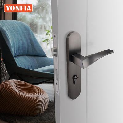 China Handle on Plate YONFIA 804109N Modern Design Interior Door Lock Mortise Black Zinc Alloy Luxury Interior Door Handle for sale