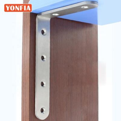 China Industrial YONFIA 9001 2 Pcs Stainless Steel Heavy Duty Furniture Hardware 90 Degree Corner Bracket Shelf Connector Brace Bracket for sale