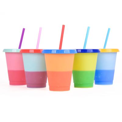 China Sustainable Plastic Cold Water Color Changing Cup Coffee Mug With Lid And Straw for sale