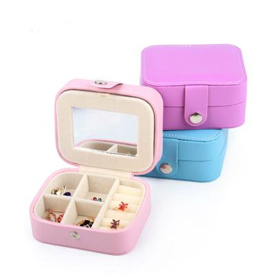 China Recycable Faux Leather Portable Small Ear Studs Earring Ring Jewelry Collection Box Organizer for sale