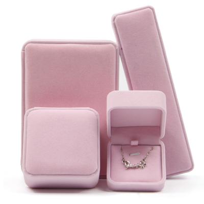 China Recyclable Soft Pink Velvet Jewelry Set Packaging Box Jewelry Packaging High End Colorful Luxury Box for sale