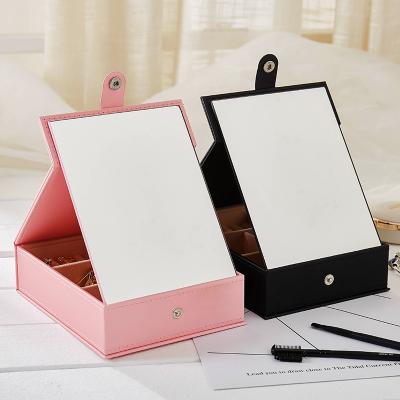 China Hot Recyclable PU Leather Jewelry Organizer with Mirror Ring Ornaments Storage Boxes for sale