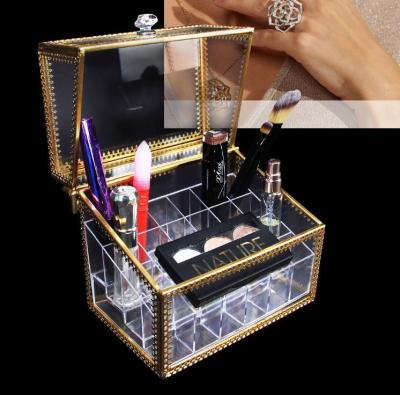 China Glass Clear Vision Jewelry Cosmetics Organizer Lipstick Display Stand Glass Box for sale