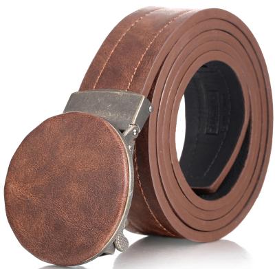 China Two-Layer Buckle 100% Cowhide Workmanship Automatic Genuine Leather Men Belt Ratchet Buckle Strap Pants Belt for sale