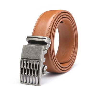 China Two-Layer Whip New Style Mens Automatic Ratchet Buckle Genuine Brown Leather Belts Men Adjustable Casual Belts for sale