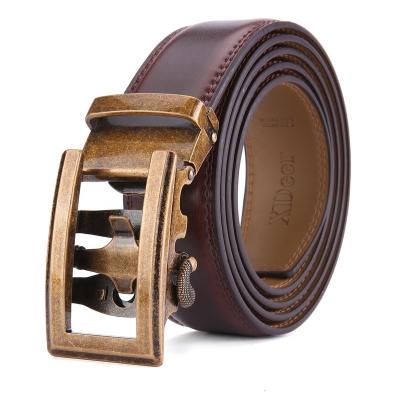 China Cowhide Cavity Automatic Buckle Brown Belt Fashion Genuine Leather Belt For Male for sale