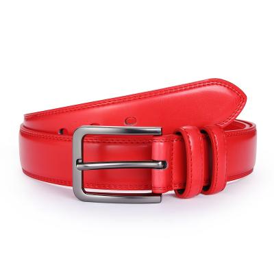 China 2021 New Cowhide Custom 4.0cm Width Pure Red Pin Buckle Belt Arrival Men's Leather Belt for sale