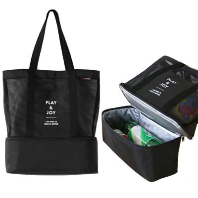 China Mesh Picnic Beach Insulated High Quality Nylon Insulated Tote Bag with Cooler Compartment for sale