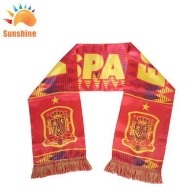 China Custom Customized Polyester China World Cup Design Satin Fabric Spain Football Fans Flag Scarf for sale