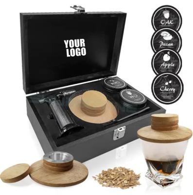 China Sustainable FMCK005 Bartending Cocktail Smoker Kit Set With Torch And 4 Kind Of Wood Chips Wooden Box For Whiskey Cocktail Smoker for sale