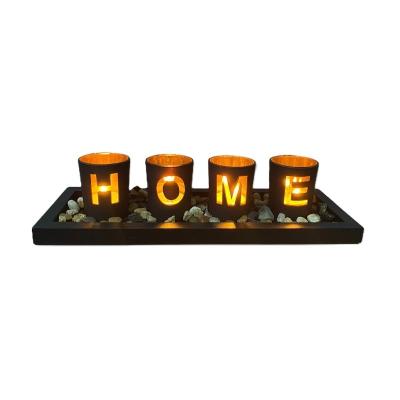 China Modern HD006 Wooden Letter Home Sweet Home Candlestick Set Glass candlestick Decoration Other Home Decor for sale