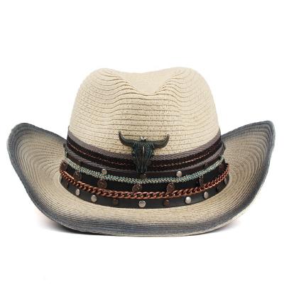 China Custom Western Cowboy Character Hat Curved- Summer Fedora Beach Hat Jazz Top Hat With Large Brim Panama for sale