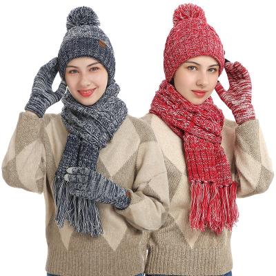 China Custom Beanie Cap Acrylic Knitted Hat Pom Jacquard Warm Unisex Stretch Winter Soft Fashion Glove Hat Scarf Set for sale