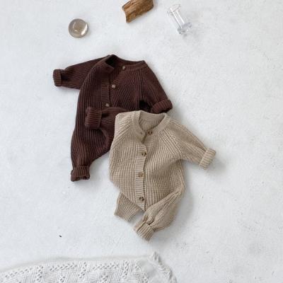 China Cozy Baby Clothes Winter Spring Girls Infant Boys Clothes Knit Overalls Cotton Fabric Long Sleeves With Button Newborn Baby Sweater Romper for sale