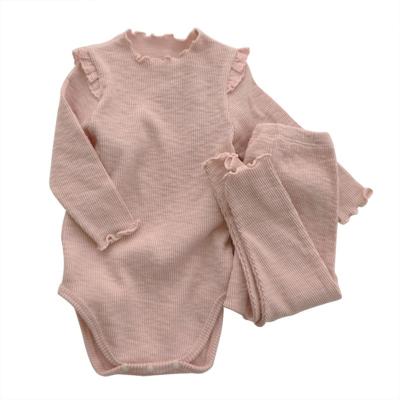 China Spandex/cotton kids sleepwear 2 pcs baby rompers clothes jumpsuit set long sleeve t-shirt and pants homewear spring korean kids pajamas set for sale