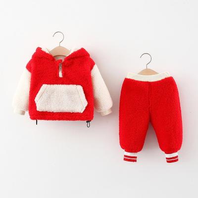 China Autumn And Winter Children's Casual Soft Plush Costume Boys And Girls Baby Warm Thick Hoodie Pants Two-Piece Suit for sale